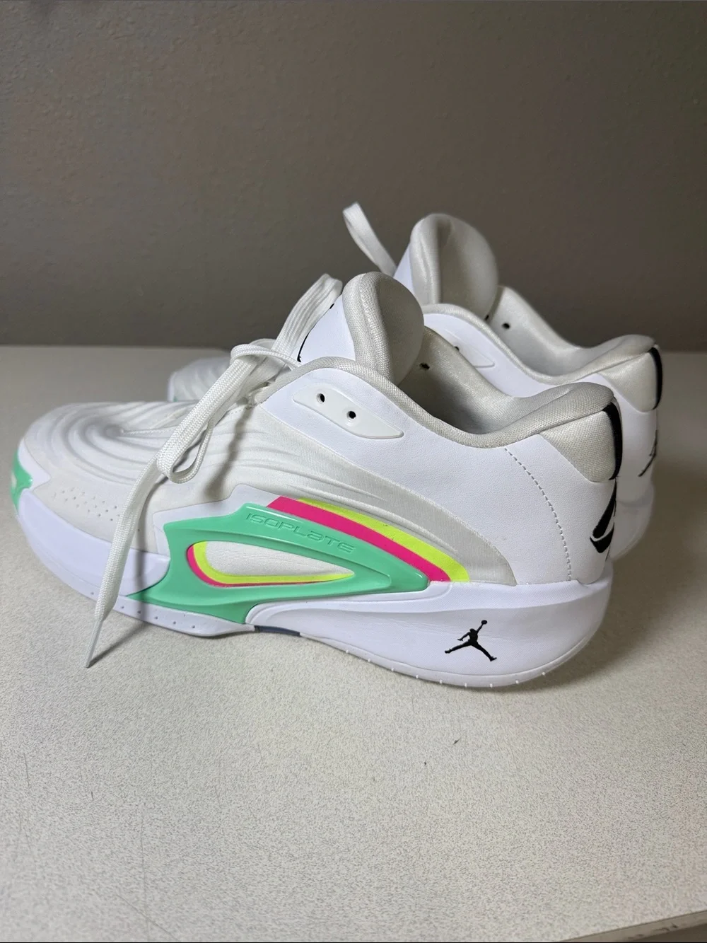 Nike White Sneakers with Mint Green and Neon Pink Accents